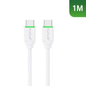 Cabo Type-C p/ Type-C Rixus Carregamento Rápido 60W Branco - 1M